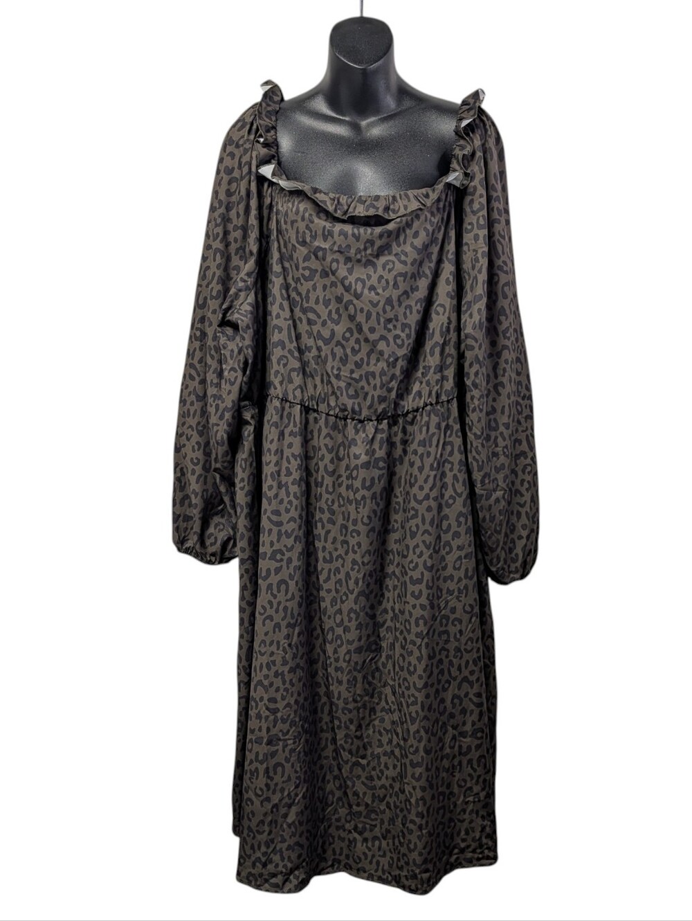 BloomChic Size 26 NWT Olive Leopard Print Off Shoulder Long Sleeve Dress